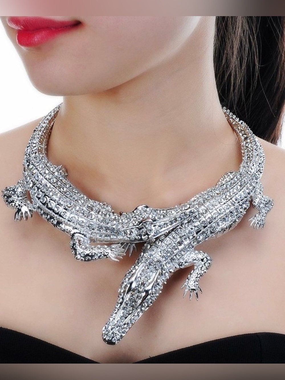 Alligator statement silver necklace(New)